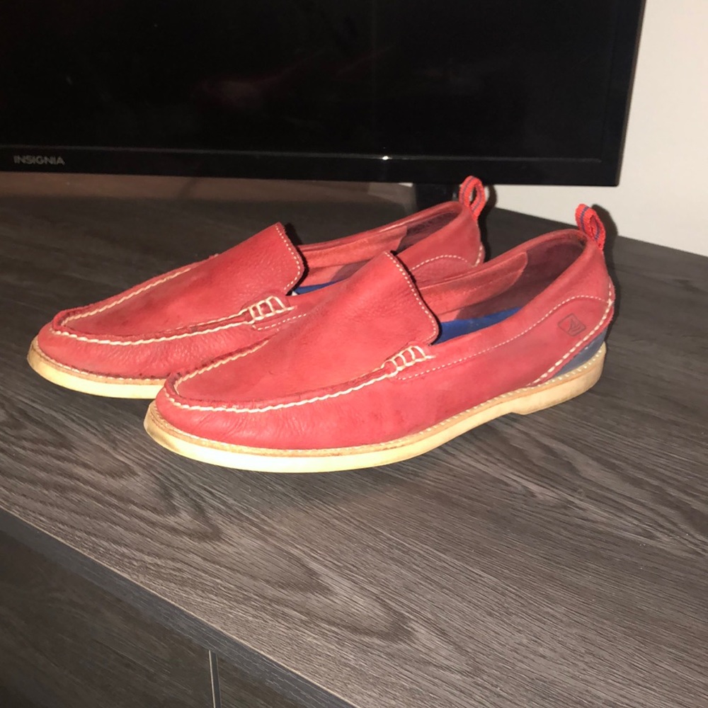 Size 8 Men’s Red and Blue Sperry slip-ons